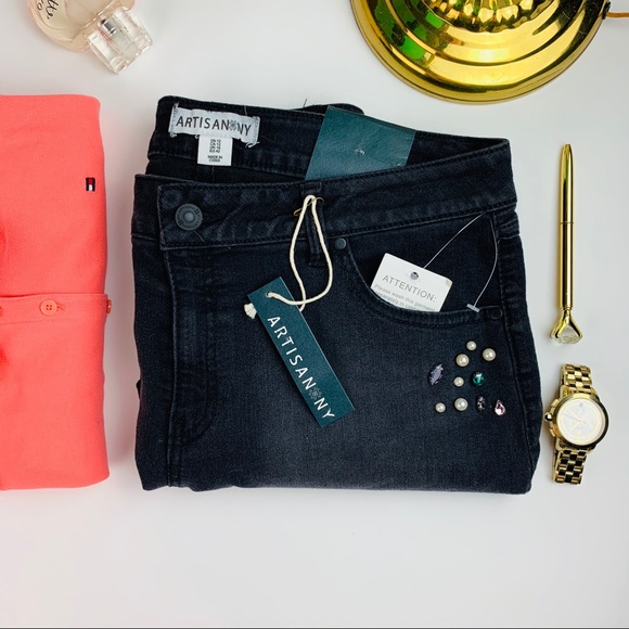 Artisan NY Embellished Black Jeans NWT Size 12 - Picture 1 of 8